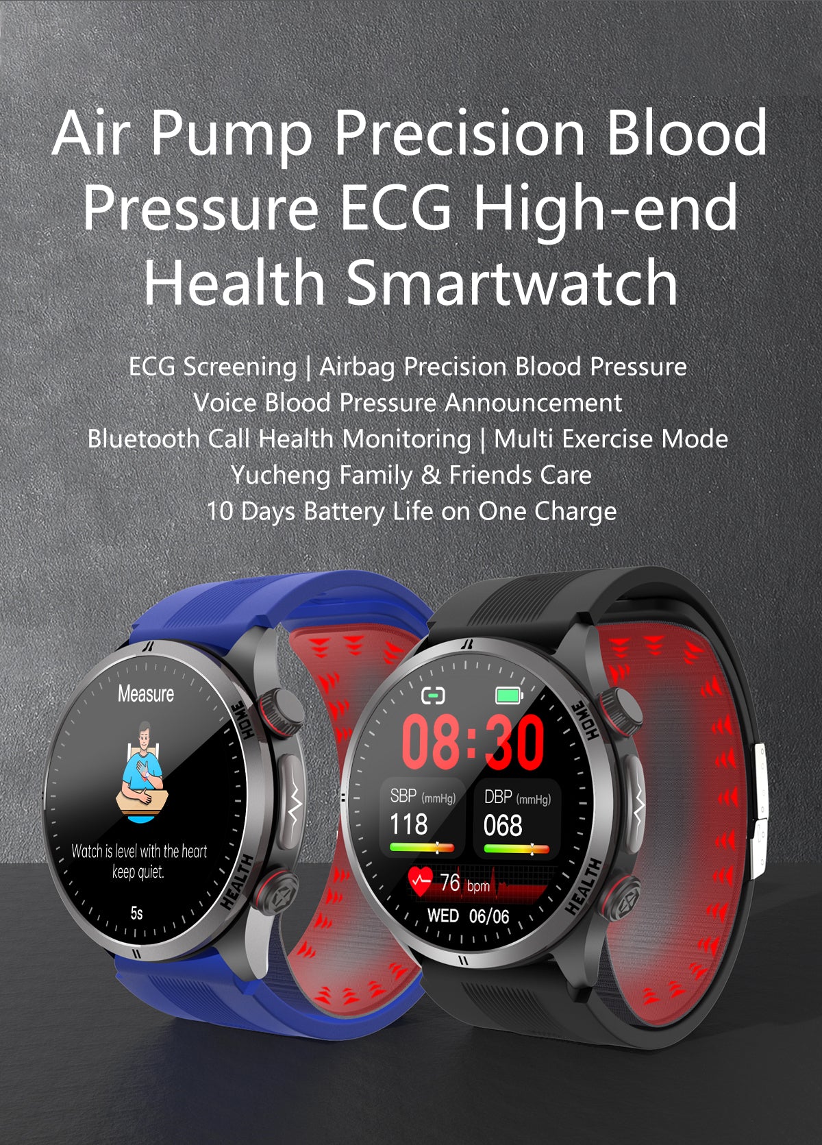 New smartwatch S26 Air pump+airbag true blood pressure accurate test,Bluetooth call,ECG electrocardiogram,blood sugar, uric acid, blood lipid, body temperature, blood oxygen, sleep monitoring, breathing training ECG NFC SOS