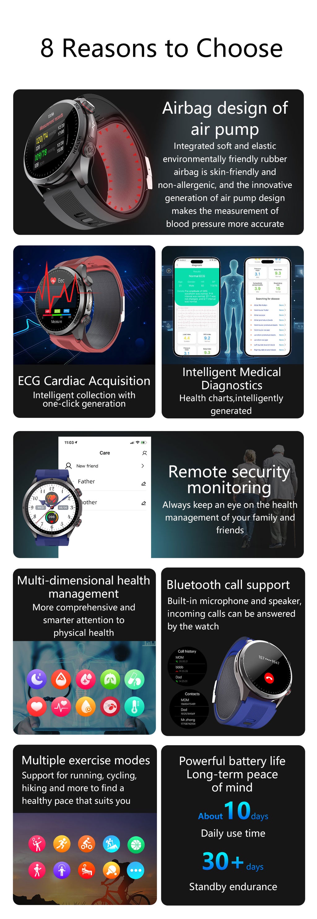 New smartwatch S26 Air pump+airbag true blood pressure accurate test,Bluetooth call,ECG electrocardiogram,blood sugar, uric acid, blood lipid, body temperature, blood oxygen, sleep monitoring, breathing training ECG NFC SOS