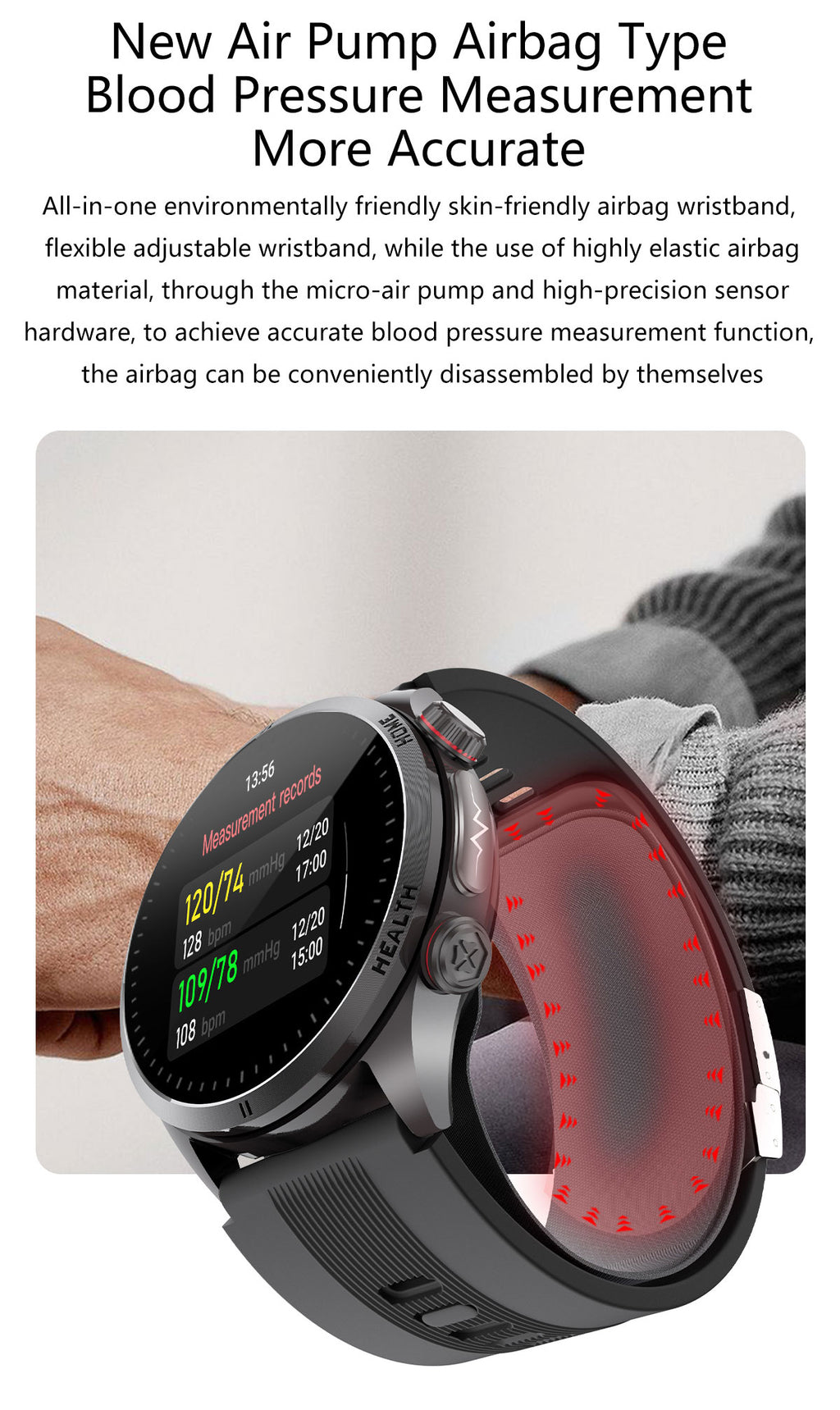 New smartwatch S26 Air pump+airbag true blood pressure accurate test,Bluetooth call,ECG electrocardiogram,blood sugar, uric acid, blood lipid, body temperature, blood oxygen, sleep monitoring, breathing training ECG NFC SOS