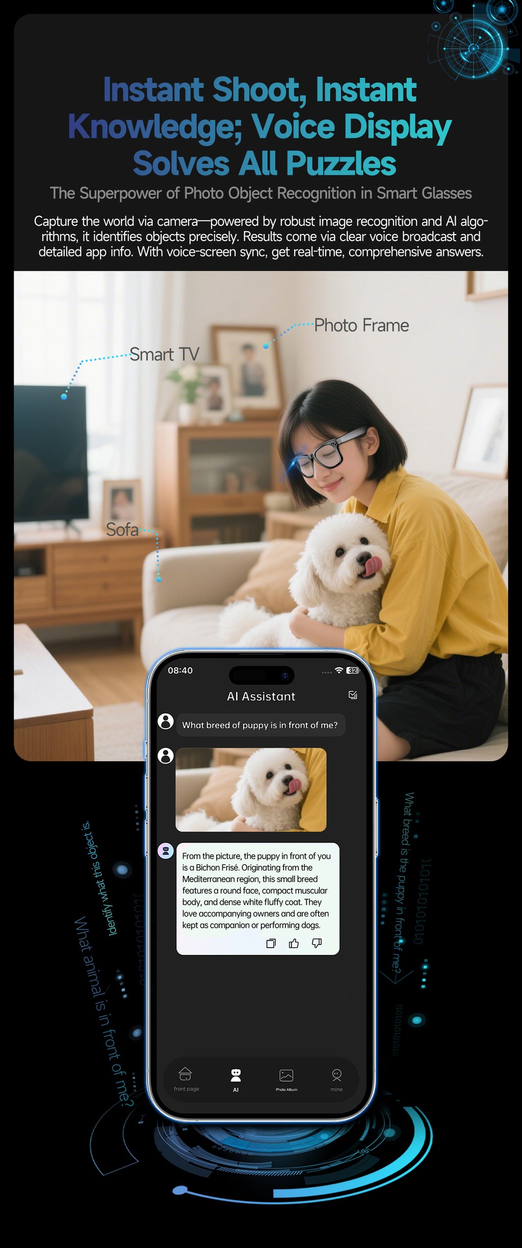 Smart glasses Photography glasses W610 AI translation 8 million pixels Wi-Fi slide-to-touch New Fashion Arrivals.