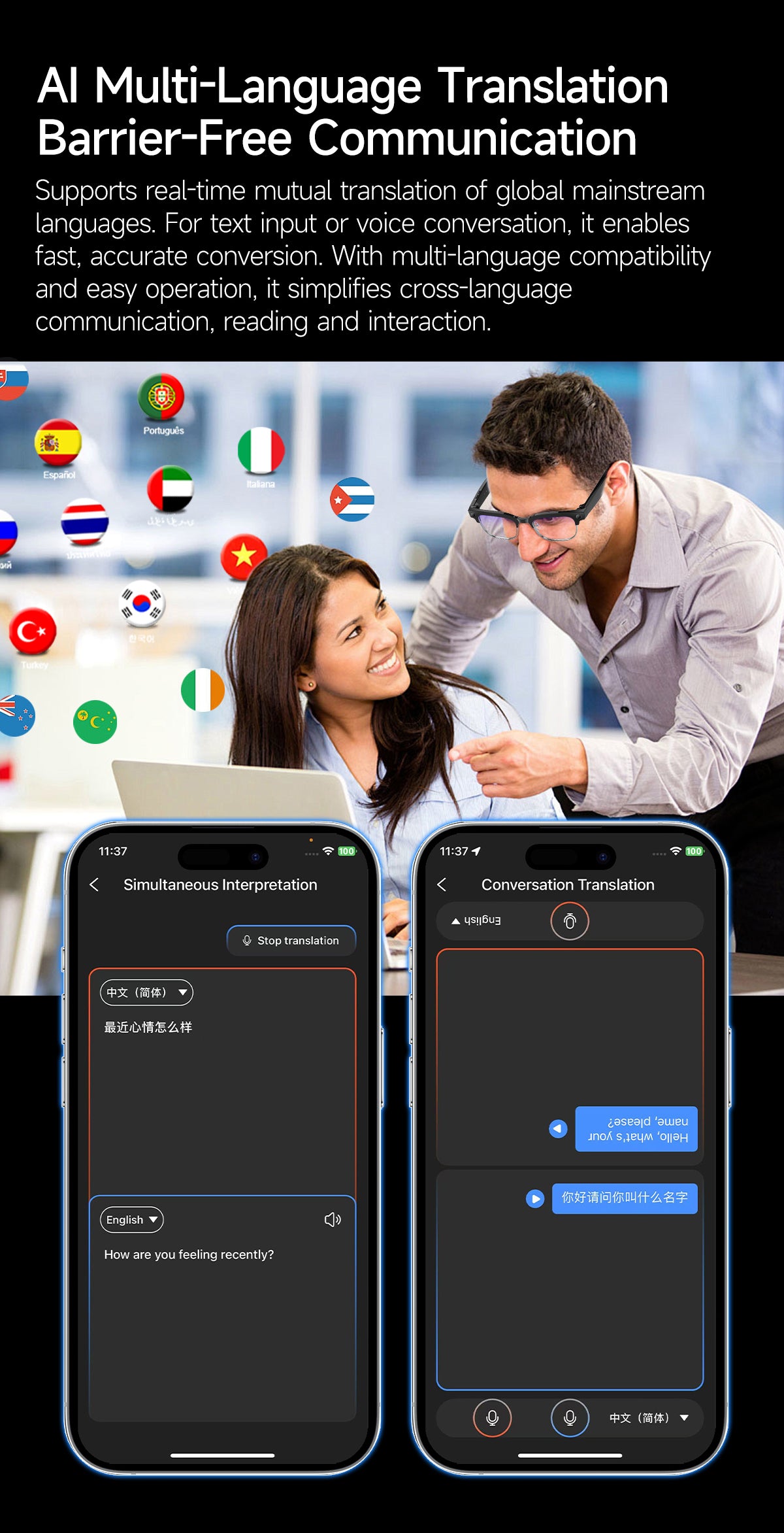 Smart glasses Photography glasses W630 AI translation Wi-Fi slide-to-touch New Fashion Arrivals.