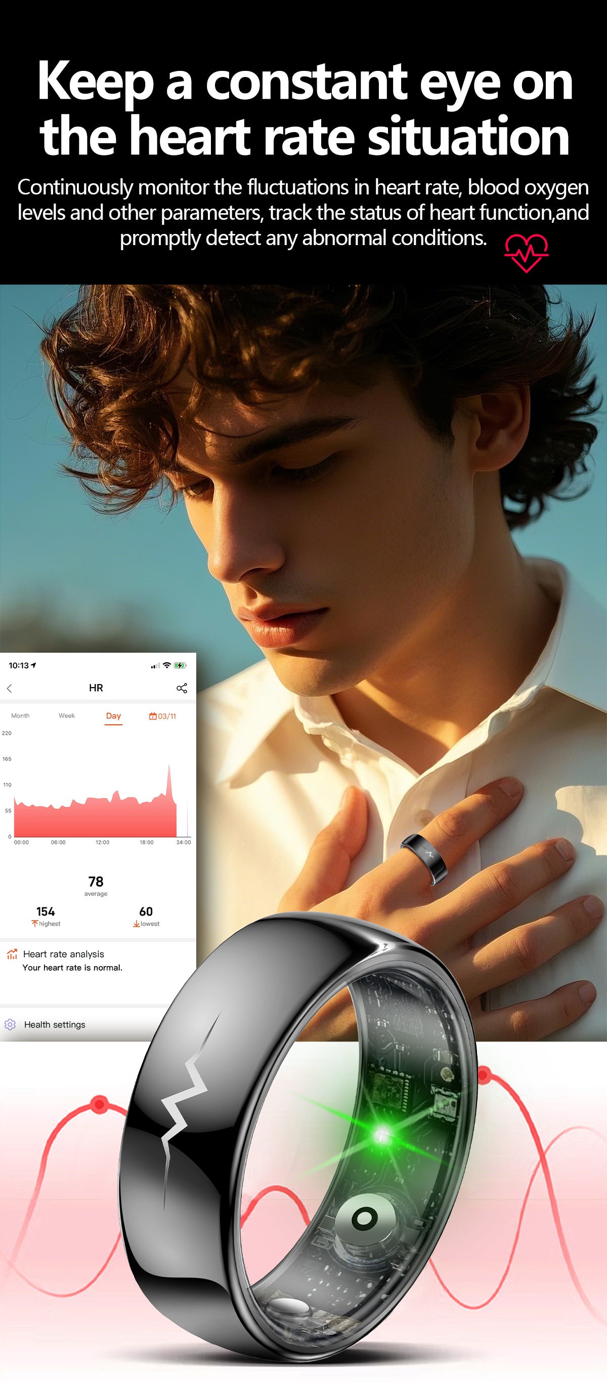 New samrt ring Q520 lover's gift ceramic material heart rate sleep blood sugar exercise monitoring hot sale！