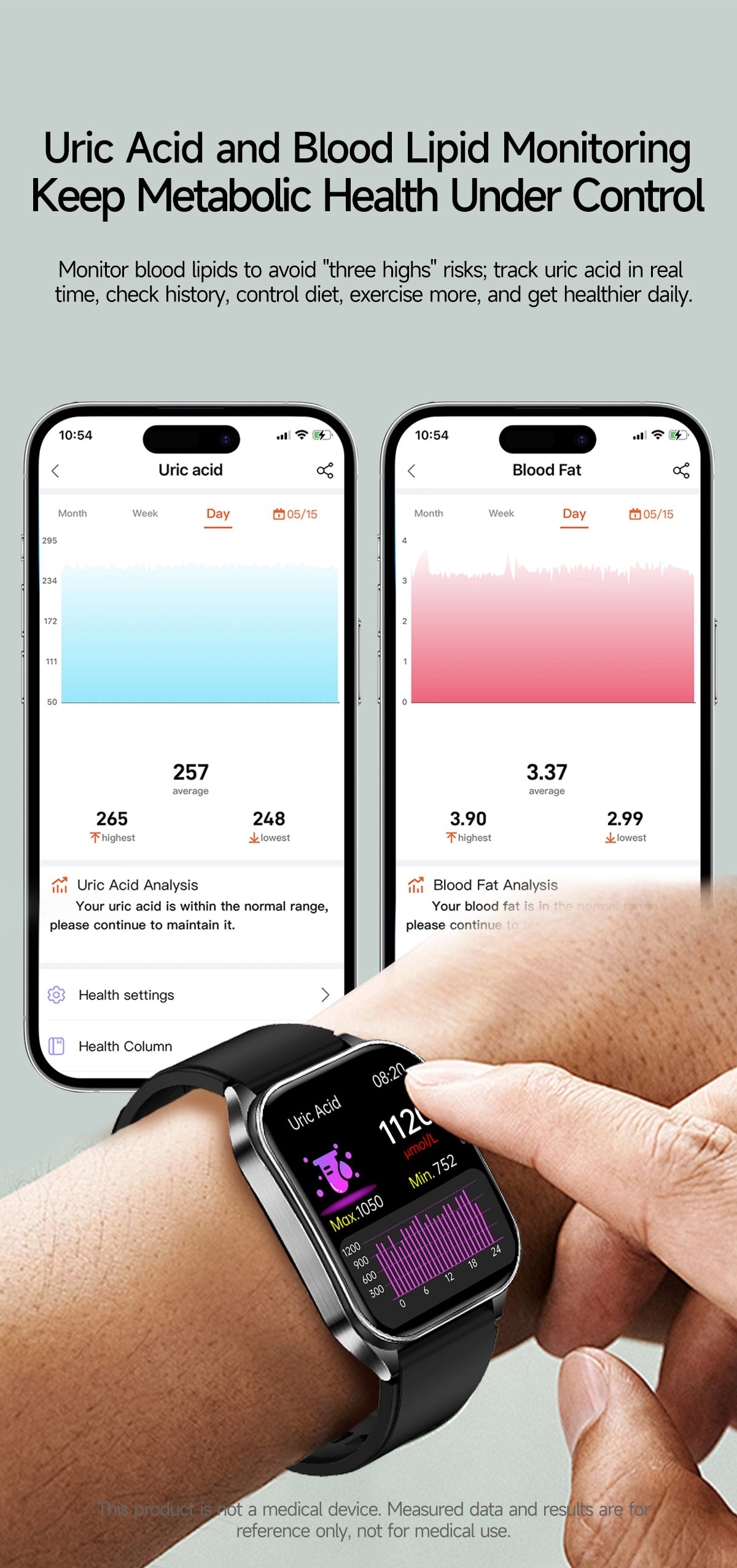 New smartwatch E810 Dual probe laser health therapy function Bluetooth call ECG electrocardiogram blood sugar uric acid blood lipid body temperature blood oxygen sleep monitoring breathing training.