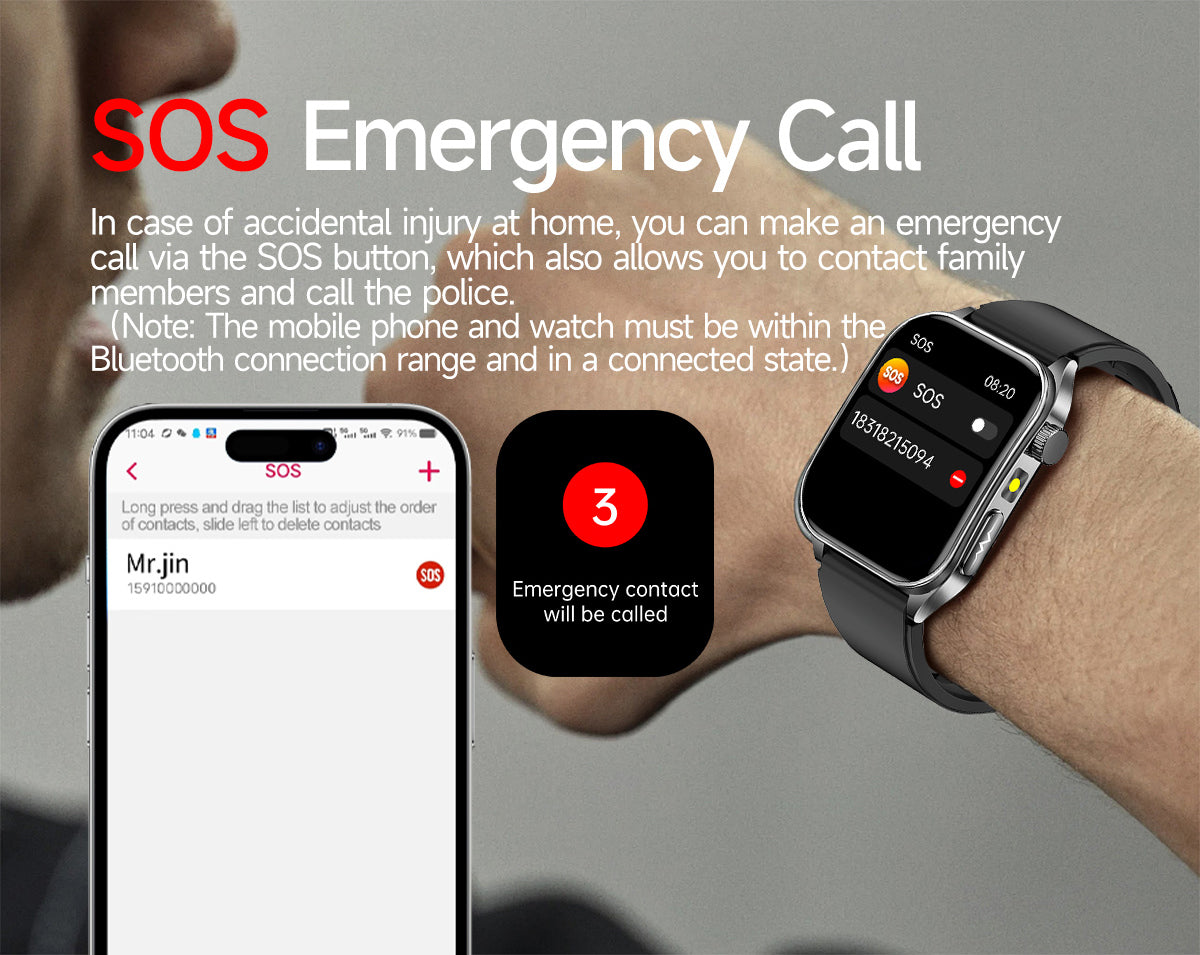 New smartwatch E810 Dual probe laser health therapy function Bluetooth call ECG electrocardiogram blood sugar uric acid blood lipid body temperature blood oxygen sleep monitoring breathing training.
