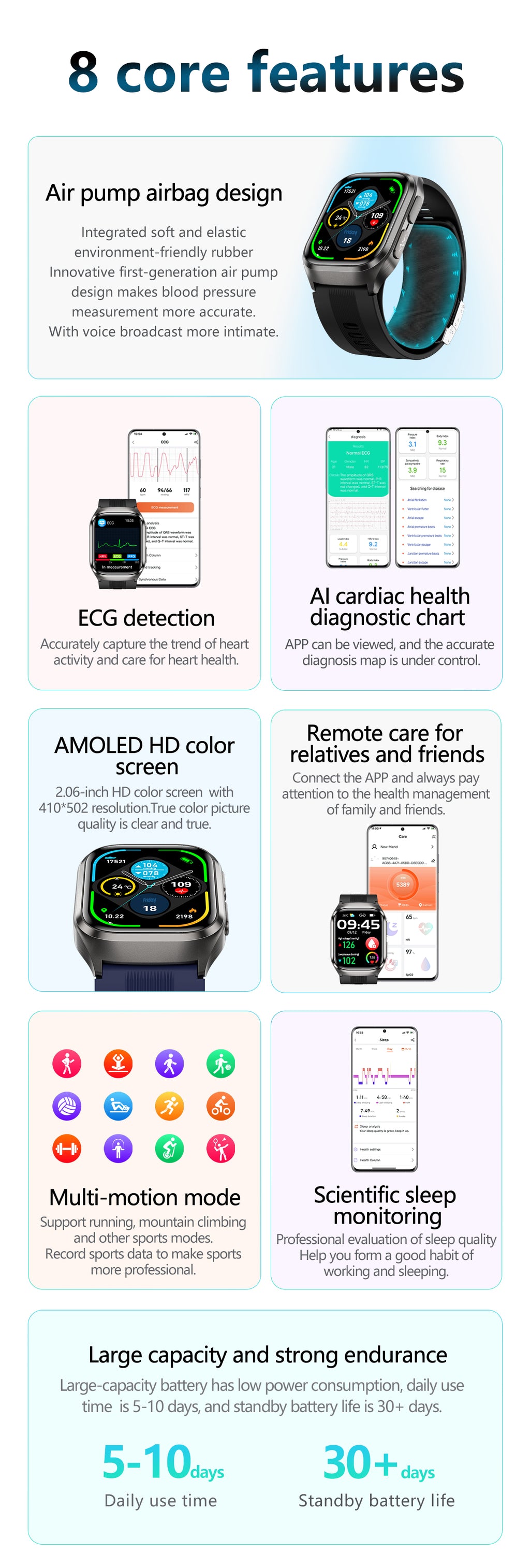 New smartwatch S17 airbag blood pressure monitoring NFC SOS ECG electrocardiogram Sport, blood sugar, uric acid, blood lipid, body temperature, blood oxygen, sleep monitoring, breathing training Lover gift