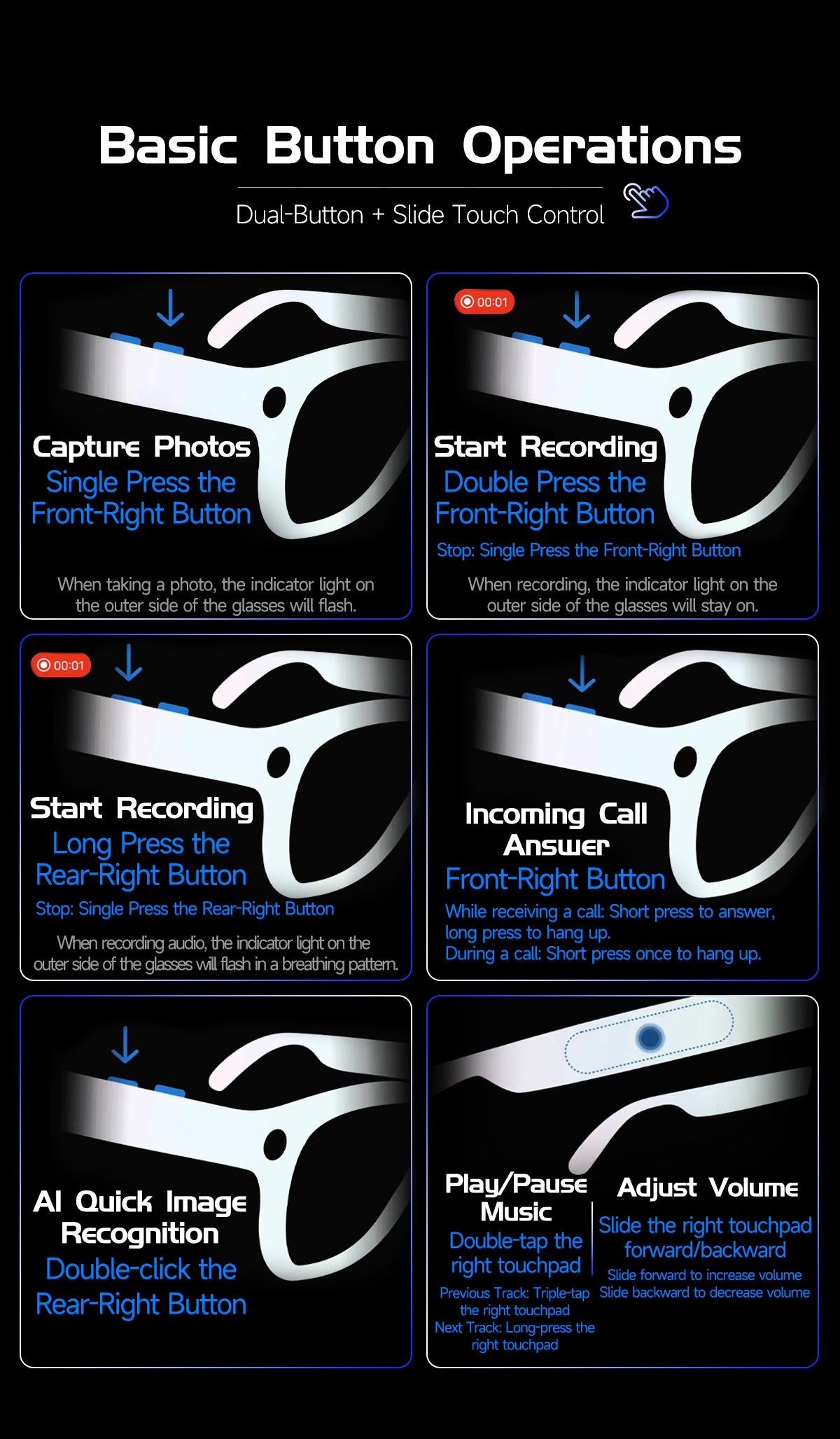 Smart glasses Photography glasses W630 AI translation Wi-Fi slide-to-touch New Fashion Arrivals.