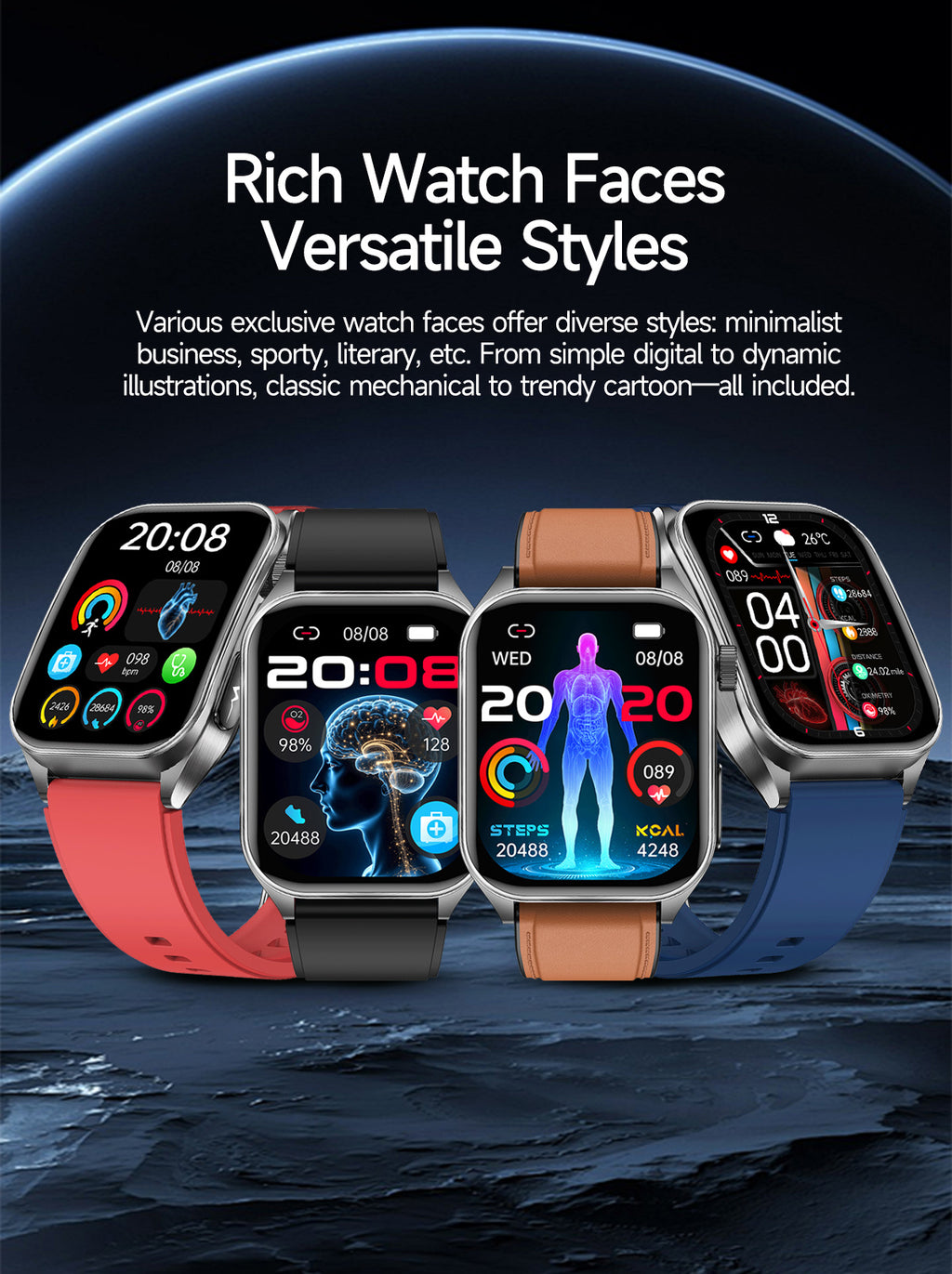 New smartwatch E810 Dual probe laser health therapy function Bluetooth call ECG electrocardiogram blood sugar uric acid blood lipid body temperature blood oxygen sleep monitoring breathing training.
