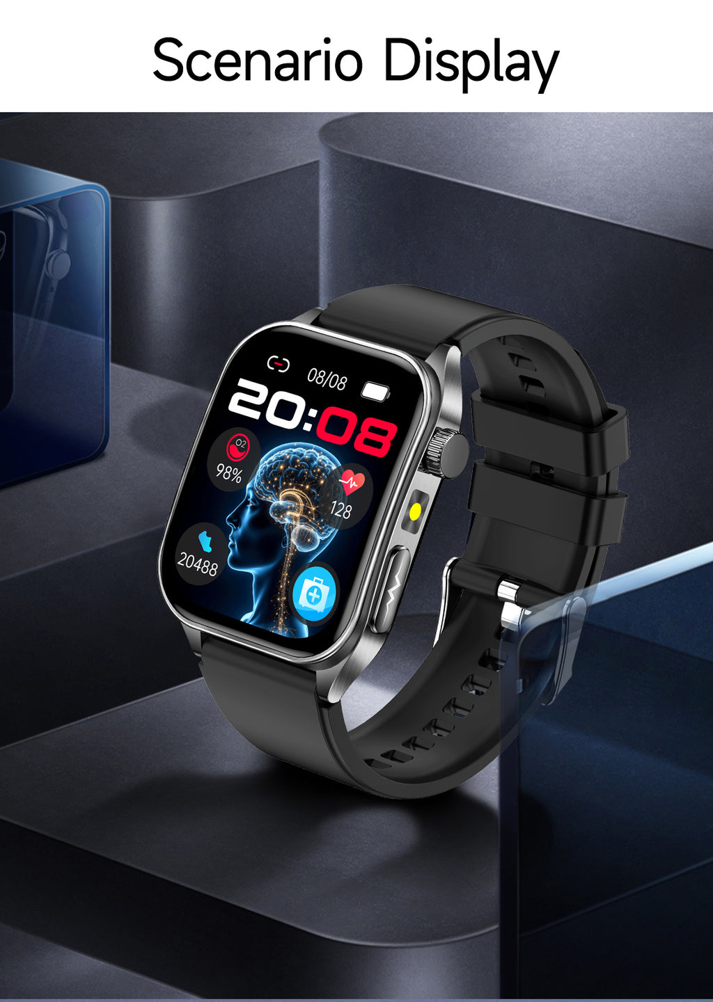 New smartwatch E810 Dual probe laser health therapy function Bluetooth call ECG electrocardiogram blood sugar uric acid blood lipid body temperature blood oxygen sleep monitoring breathing training.