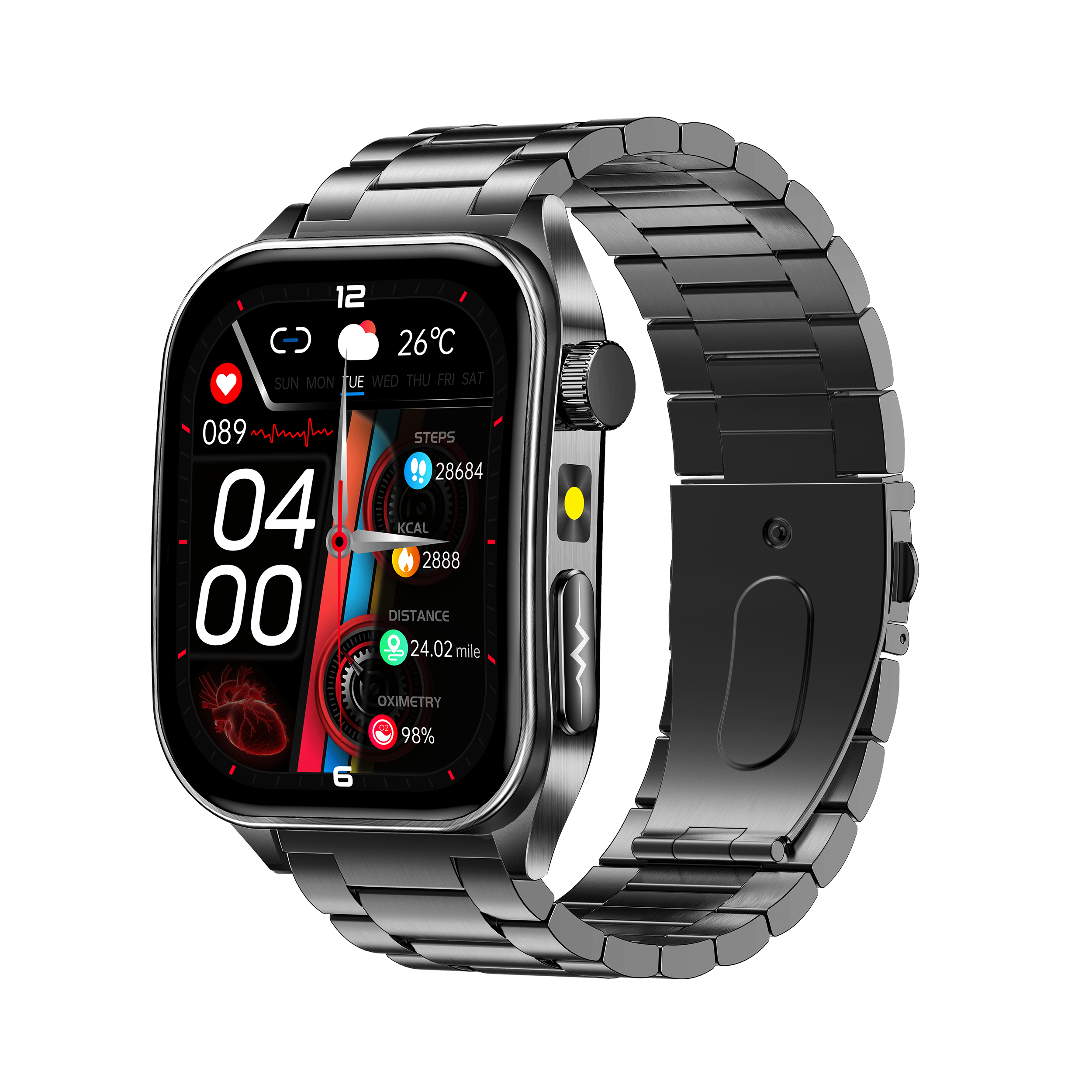 New smartwatch E810 Dual probe laser health therapy function Bluetooth call ECG electrocardiogram blood sugar uric acid blood lipid body temperature blood oxygen sleep monitoring breathing training.