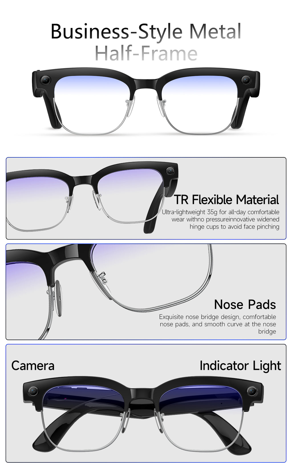 Smart glasses Photography glasses W630 AI translation Wi-Fi slide-to-touch New Fashion Arrivals.