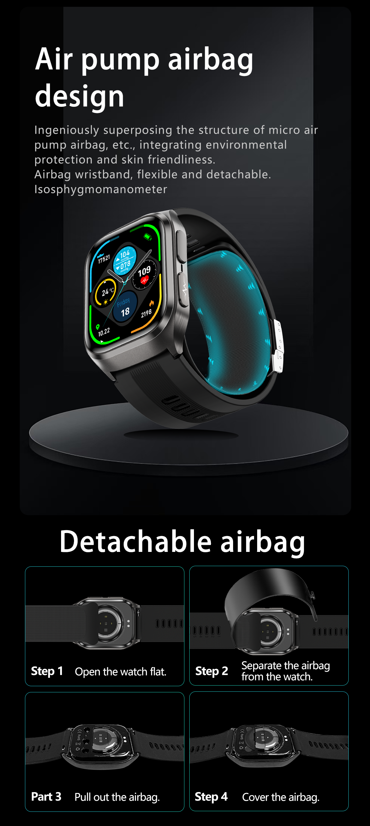 New smartwatch S17 airbag blood pressure monitoring NFC SOS ECG electrocardiogram Sport, blood sugar, uric acid, blood lipid, body temperature, blood oxygen, sleep monitoring, breathing training Lover gift