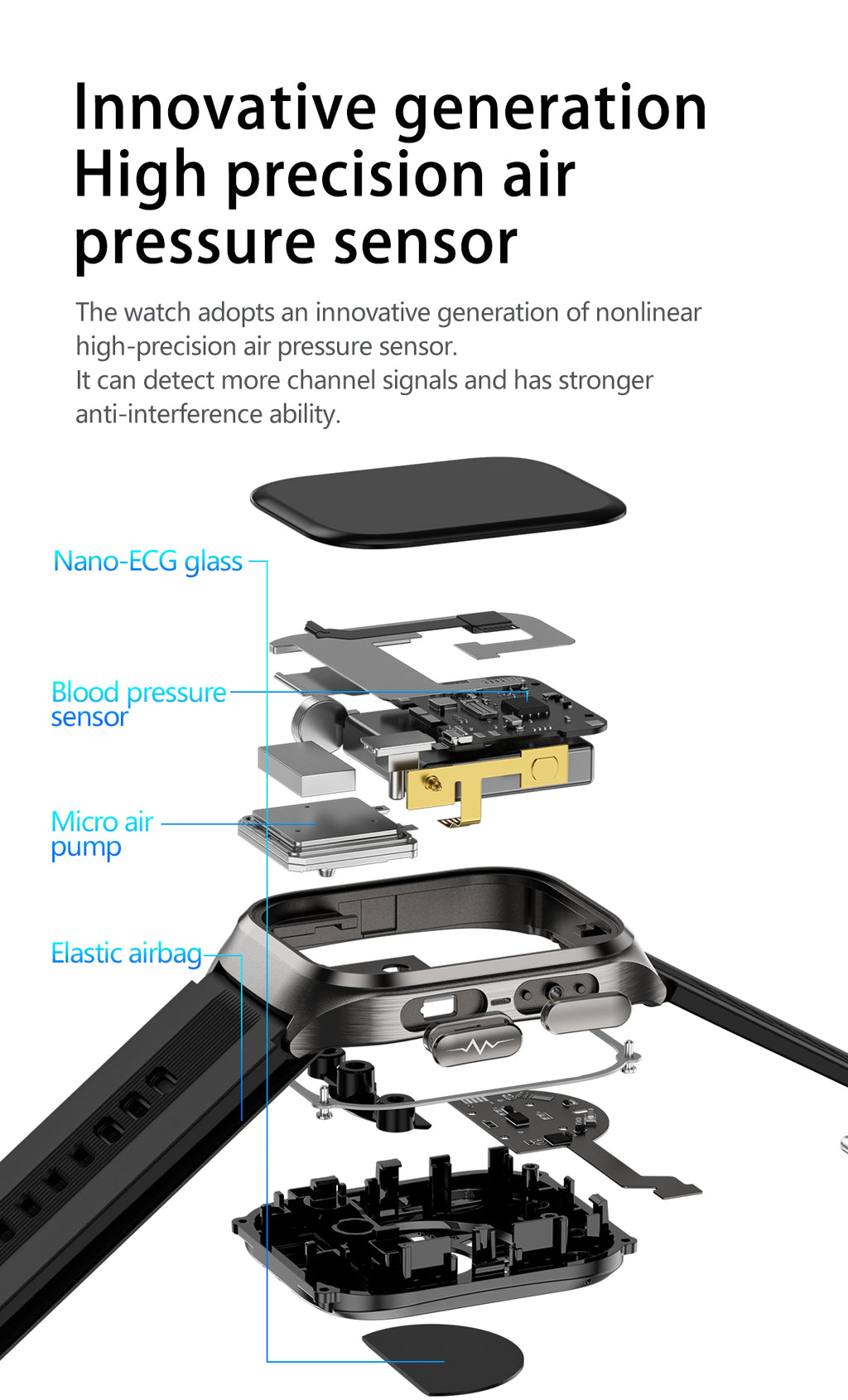 New smartwatch S17 airbag blood pressure monitoring NFC SOS ECG electrocardiogram Sport, blood sugar, uric acid, blood lipid, body temperature, blood oxygen, sleep monitoring, breathing training Lover gift