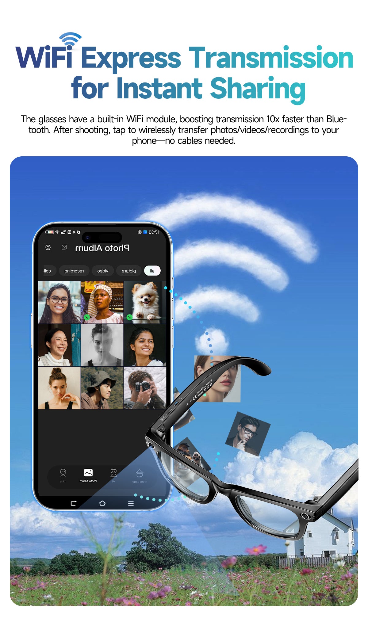 Smart glasses Photography glasses W610 AI translation 8 million pixels Wi-Fi slide-to-touch New Fashion Arrivals.
