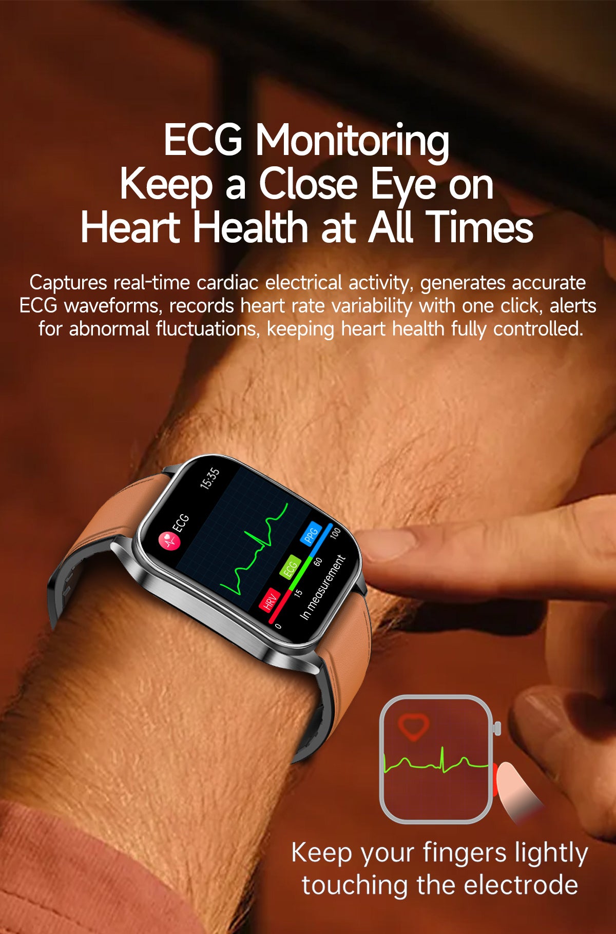 New smartwatch E810 Dual probe laser health therapy function Bluetooth call ECG electrocardiogram blood sugar uric acid blood lipid body temperature blood oxygen sleep monitoring breathing training.