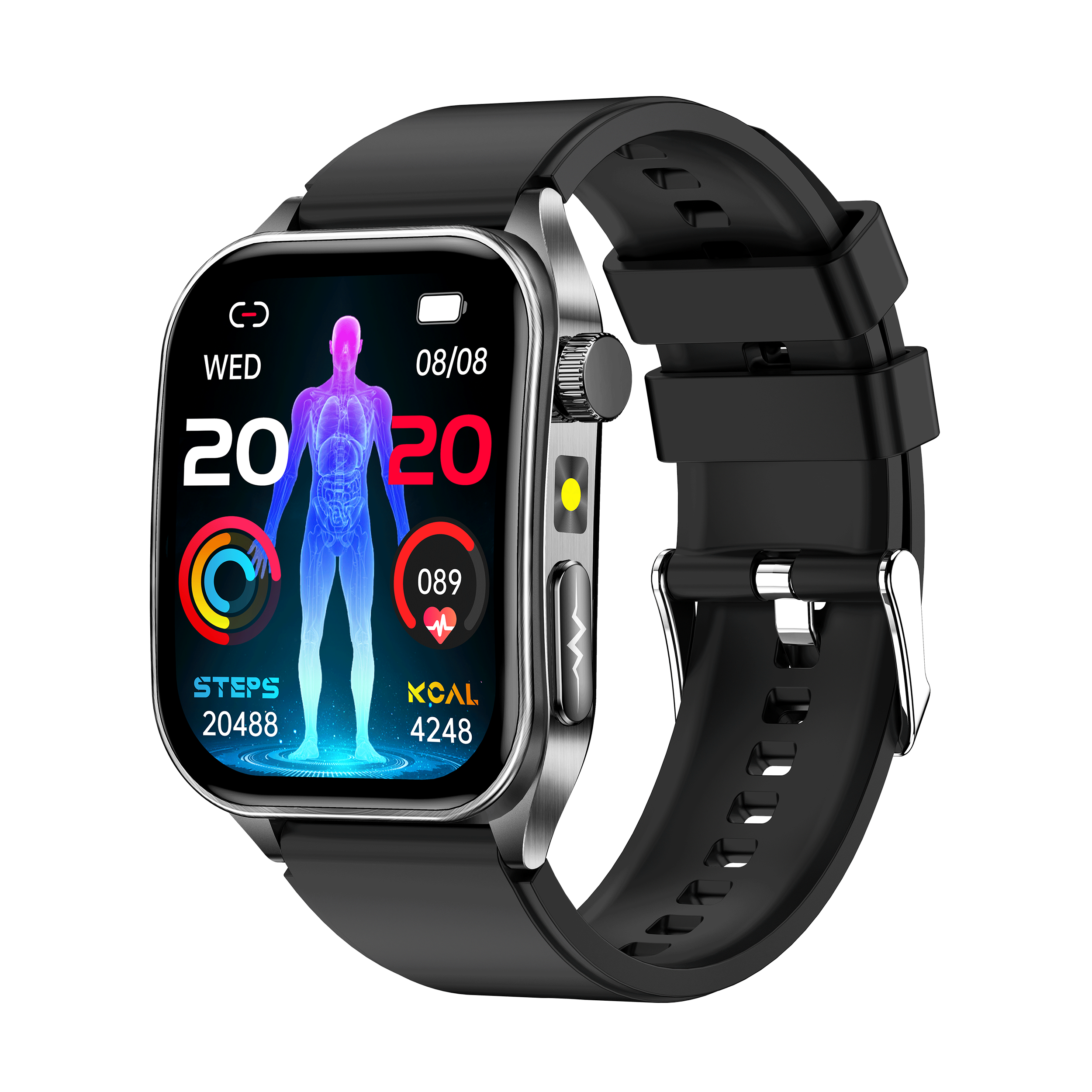 New smartwatch E810 Dual probe laser health therapy function Bluetooth call ECG electrocardiogram blood sugar uric acid blood lipid body temperature blood oxygen sleep monitoring breathing training.