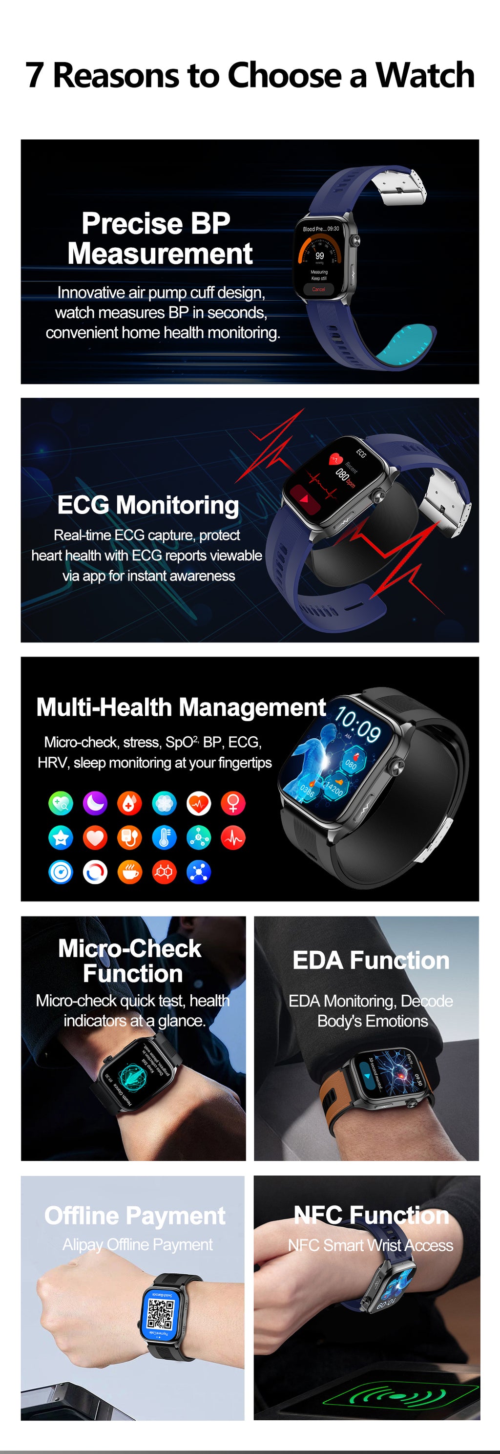 New smartwatch S101 lover's Gift,bluetooth call, health monitoring True blood pressure Air pump Blood glucose NFC ECG SOS