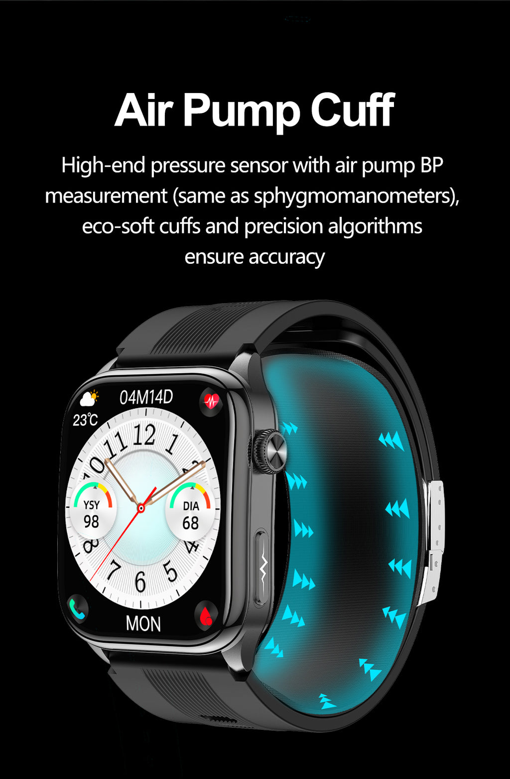New smartwatch S101 lover's Gift,bluetooth call, health monitoring True blood pressure Air pump Blood glucose NFC ECG SOS