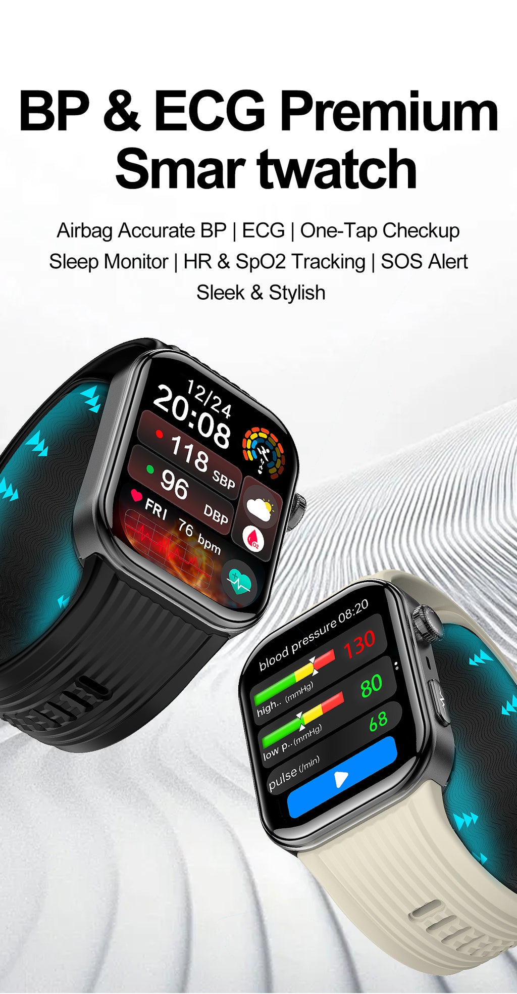 New smartwatch S191 Air pump+airbag type true blood pressure accurate test,Bluetooth call,ECG electrocardiogram,blood sugar, uric acid, blood lipid, body temperature, blood oxygen, sleep monitoring, breathing training.