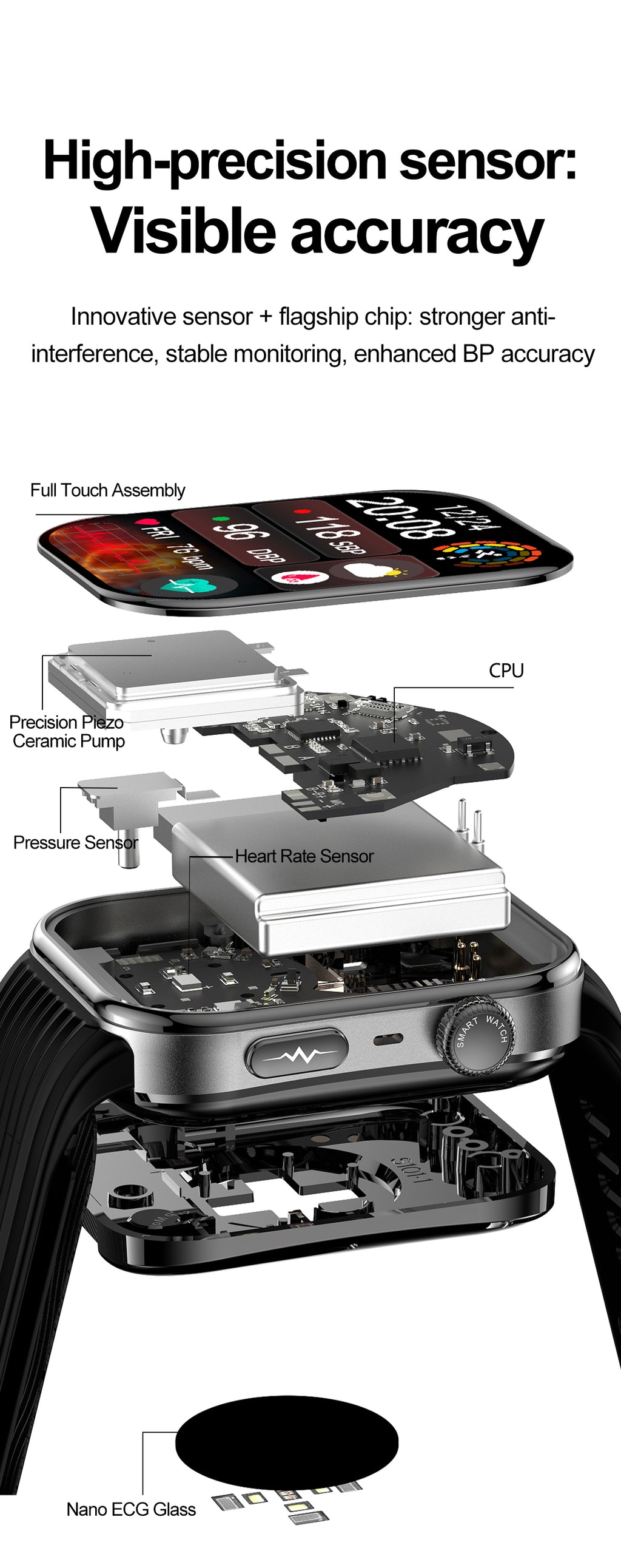 New smartwatch S191 Air pump+airbag type true blood pressure accurate test,Bluetooth call,ECG electrocardiogram,blood sugar, uric acid, blood lipid, body temperature, blood oxygen, sleep monitoring, breathing training.