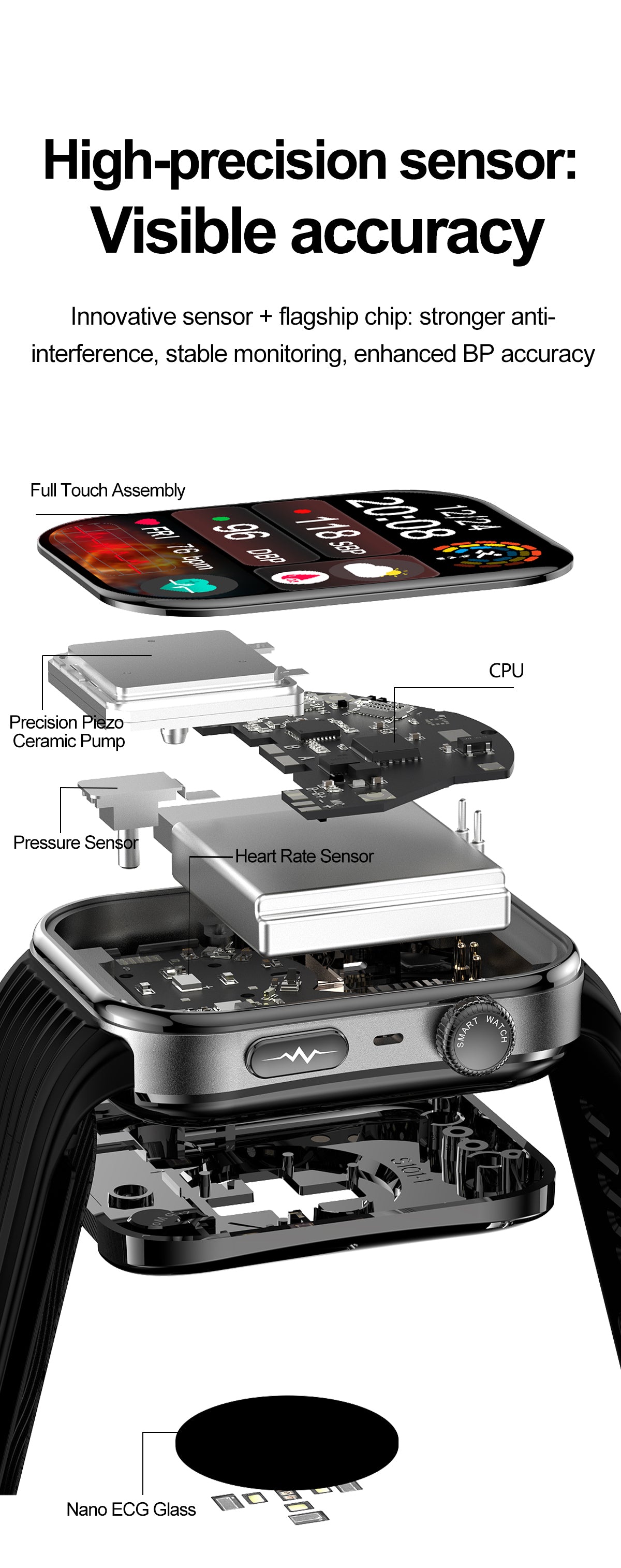 New smartwatch S191 Air pump+airbag type true blood pressure accurate test,Bluetooth call,ECG electrocardiogram,blood sugar, uric acid, blood lipid, body temperature, blood oxygen, sleep monitoring, breathing training.