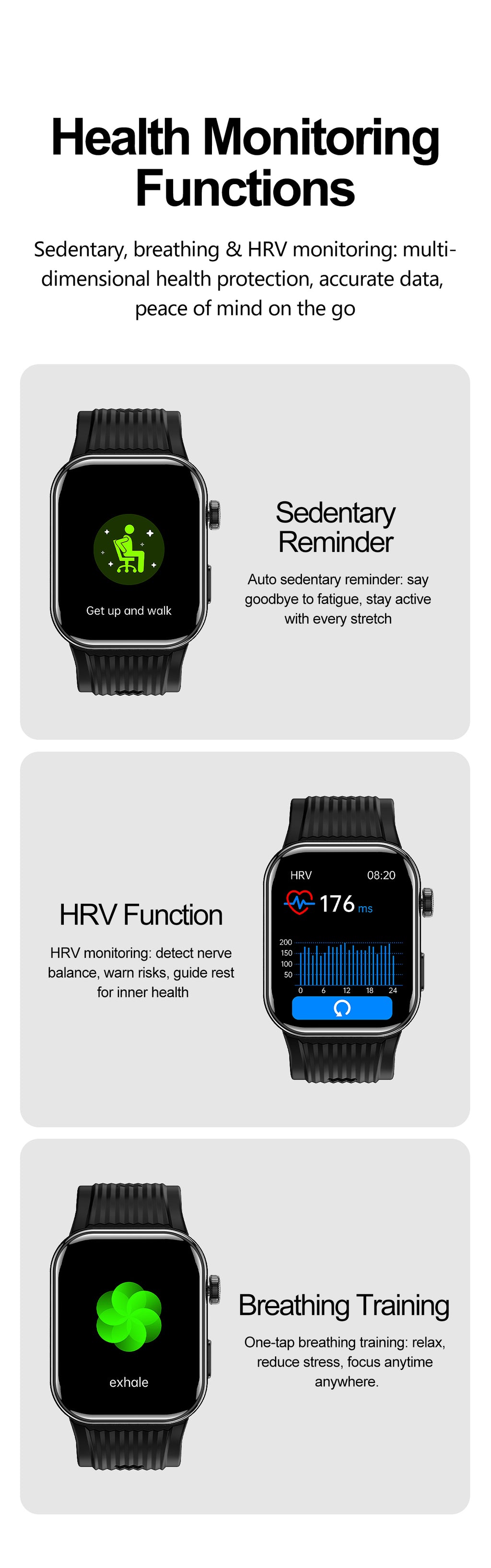 New smartwatch S191 Air pump+airbag type true blood pressure accurate test,Bluetooth call,ECG electrocardiogram,blood sugar, uric acid, blood lipid, body temperature, blood oxygen, sleep monitoring, breathing training.