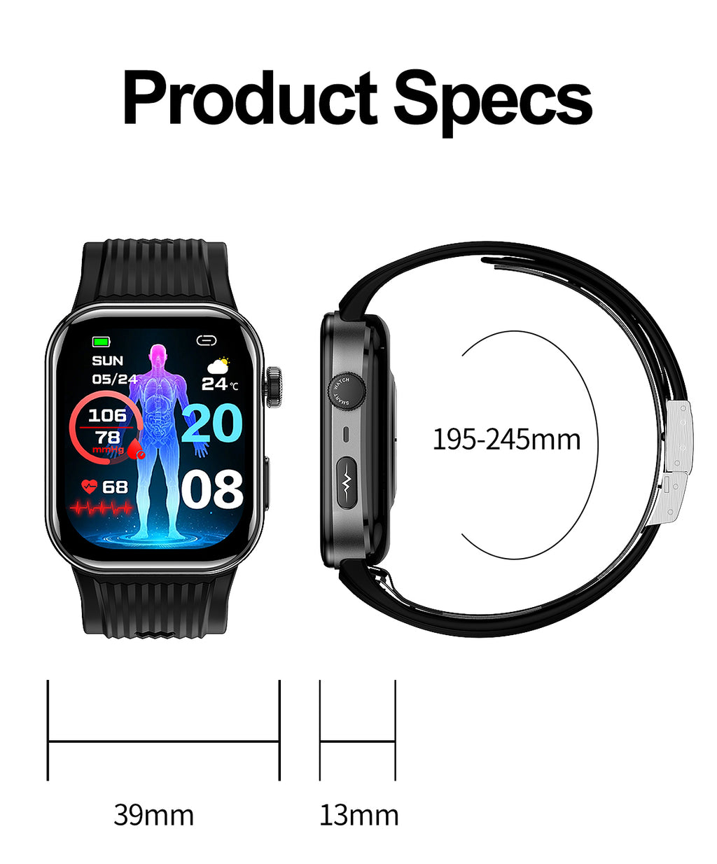 New smartwatch S191 Air pump+airbag type true blood pressure accurate test,Bluetooth call,ECG electrocardiogram,blood sugar, uric acid, blood lipid, body temperature, blood oxygen, sleep monitoring, breathing training.