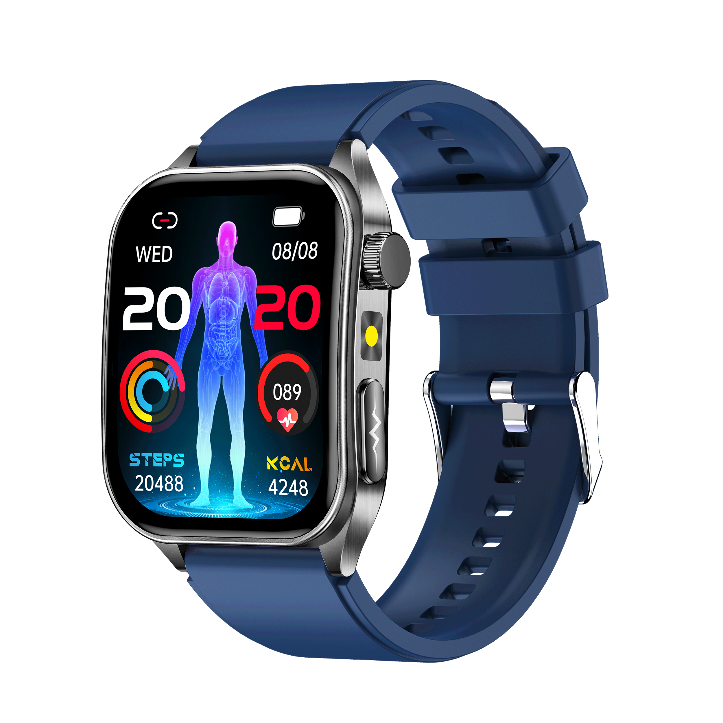 New smartwatch E810 Dual probe laser health therapy function Bluetooth call ECG electrocardiogram blood sugar uric acid blood lipid body temperature blood oxygen sleep monitoring breathing training.